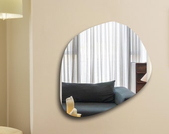 Frameless Asymmetrical Irregular Round Wall Wood Mirror l Luxury Decor Aesthetic Unique Custom Mirror l Happy Mothers Day I Gift For Mom
