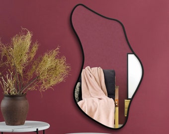 Irregular With Waves Wooden Wall Mirror, Powder Room Mirror A Statement Piece for Your Home, Alternative for Lovers of Different Gifts