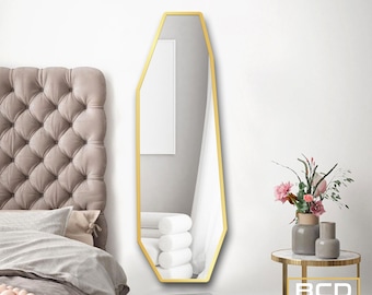 Irregular Angled Tall Dressing Room Wood Wall Mirror l Asymmetrical Mirror l Abnormal Entryway Hallway Mirror l My Dear Mother Gift