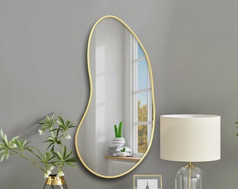 Grand miroir mural en bois de forme asymétrique l Miroir vertical horizontal l Grand miroir esthétique et design élégant noir l Grains similaires