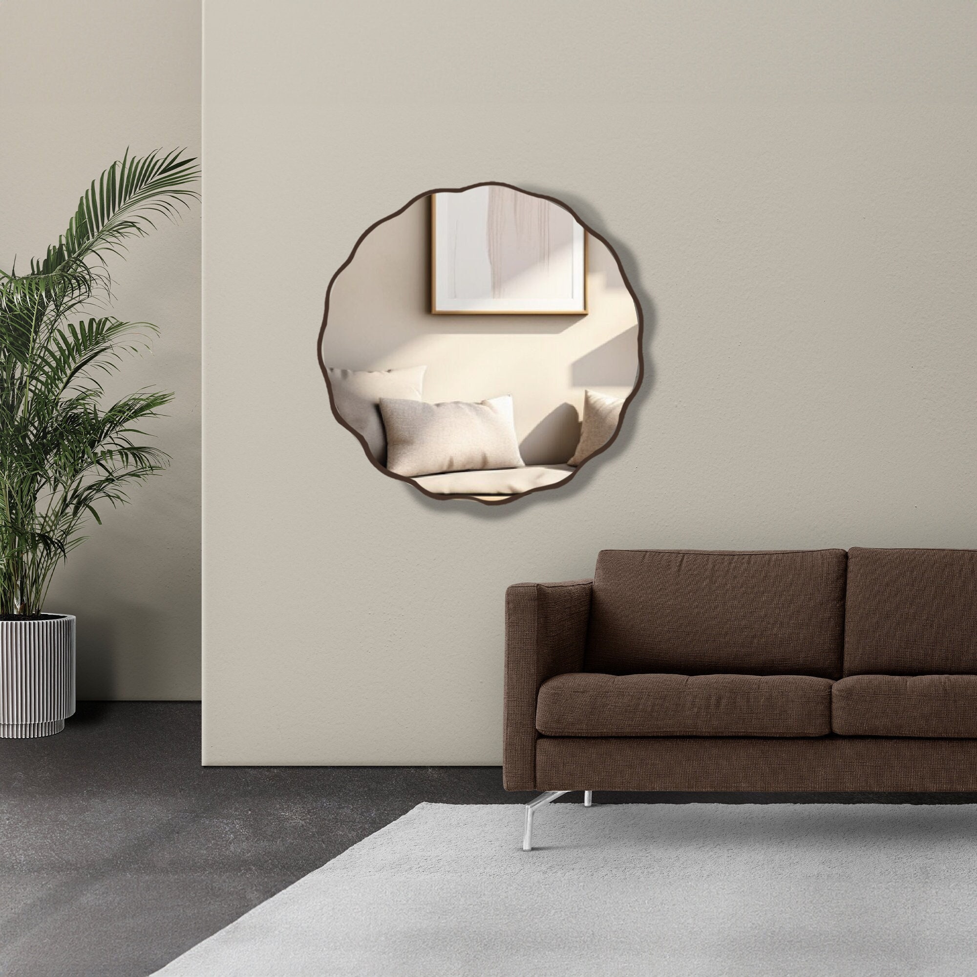 Round Wood Wall Mirror, Modern Decorative Large Bathroom Livingroom ...