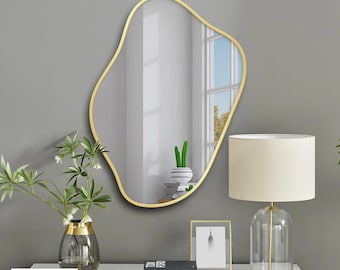 Irregular Asymmetrical Wooden Wall Mirror l Luxurious Frame Mirror l Mirror Home Decor l Young Teenager's Room Mirror l Home Gift Mirror