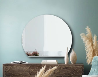 Frameless Half Circle Wall Mirror l Unframed Scandinavian Vanity Wall Mirror l  Livingroom Bathroom Home Mirror l Cut Circle Wall Mirror