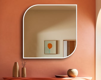 Square Geometric Esthetic Wooden Wall Mirror, Graceful Wall Mirror, Special Design Stylish Mirror, Aesthetic Home Decor, Entryway Hallway