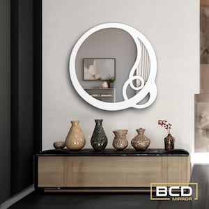 Circle Decorative Round Wooden Wall Mirror l Living Room Entryway Hallway Large Modern Esthetic Showy Mirror l Hanging Wall Mirror