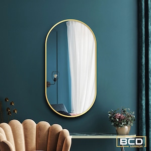 Oval Pill Shaped Wood Wall Mirror: Modern Decorative Mirror