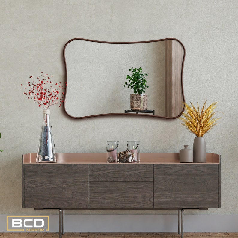 Uneven Slanted Rectangular Wood Wall Mirror, Unique Deluxe Home ...