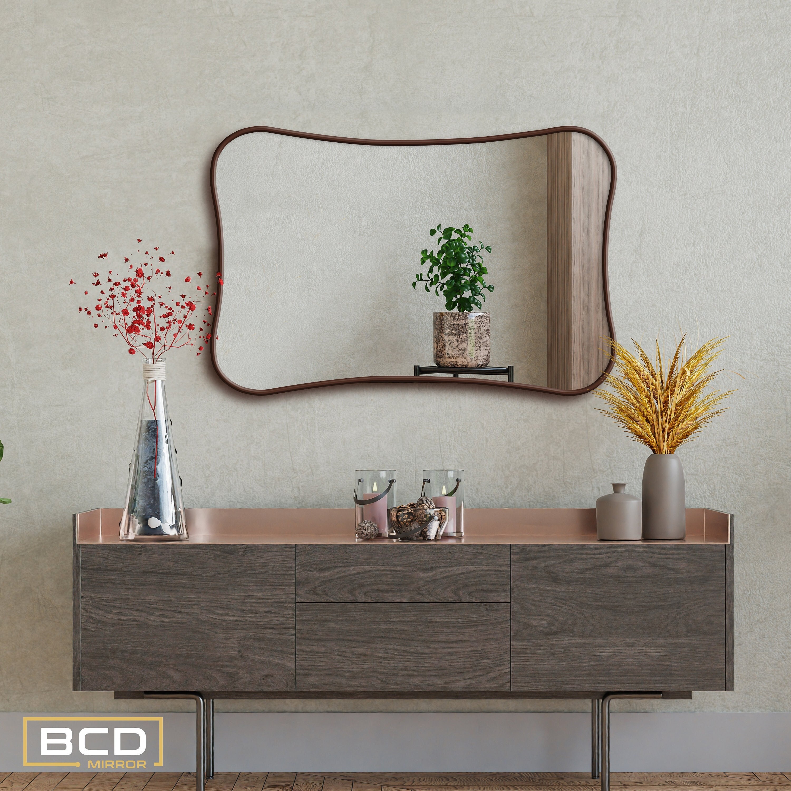 Uneven Slanted Rectangular Wood Wall Mirror, Unique Deluxe Home ...