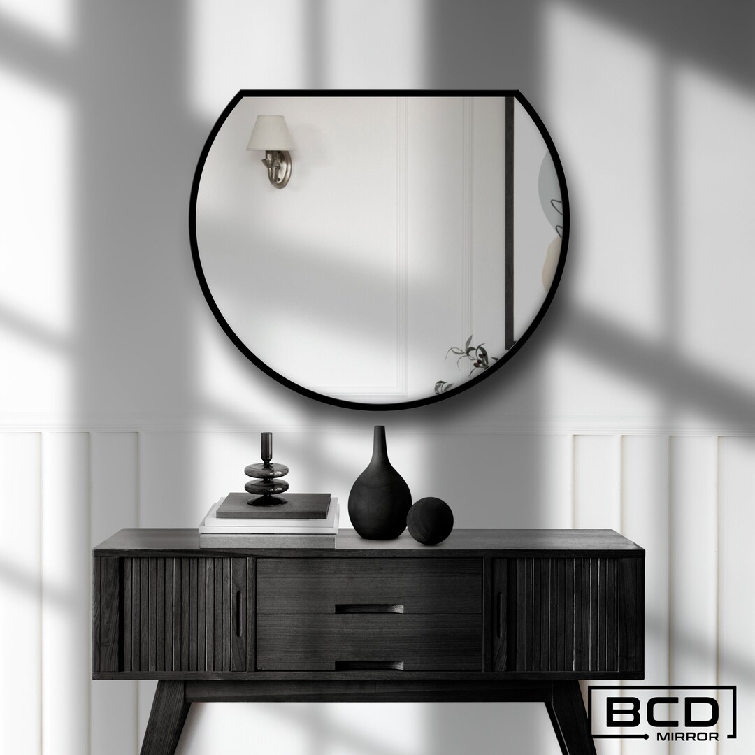 Semi-half Circle Wood Wall Mirror L Stylish Bathroom Livingroom Console Mirror L Decorative ...