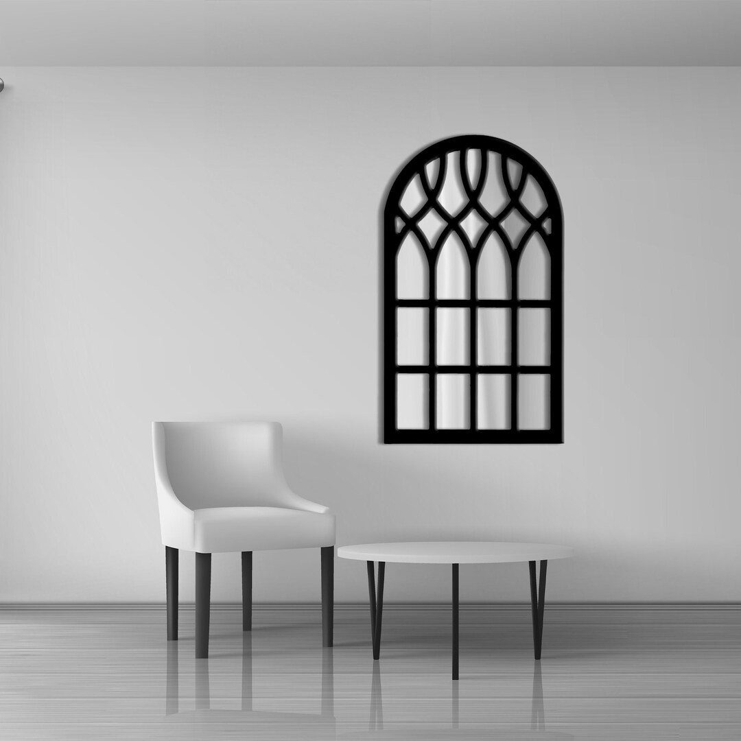 Window Arched Wooden Wall Decor Mirror, Livingroom Entryway Hallway