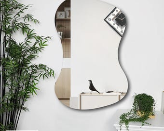 Frameless Wavy Irregular Asymmetrical Wall Mirror l Unframed Special Designer Mirror for Living room Bathroom Decor l Entryway Mirror Art