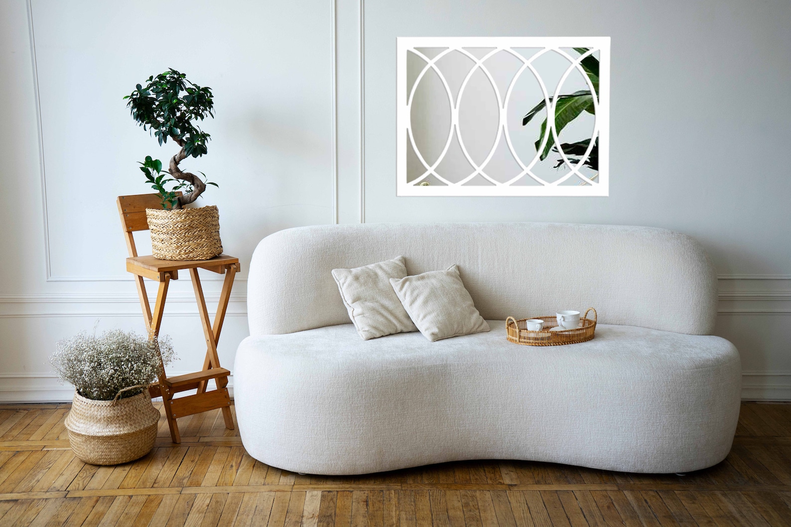 Decorative Wooden Wall Mirror, Elegant Mirror for Chic Homes, Livingroom Hallway Bedroom White ...