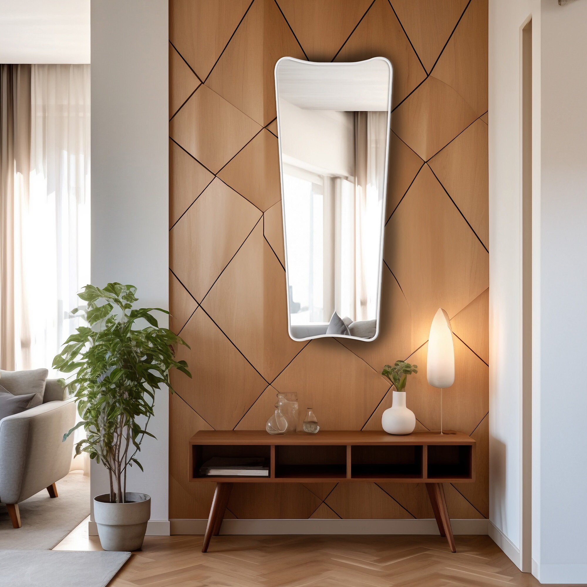 Aesthetic Dressing Room Wood Wall Mirror, Tall Wall Floor Modern Home ...