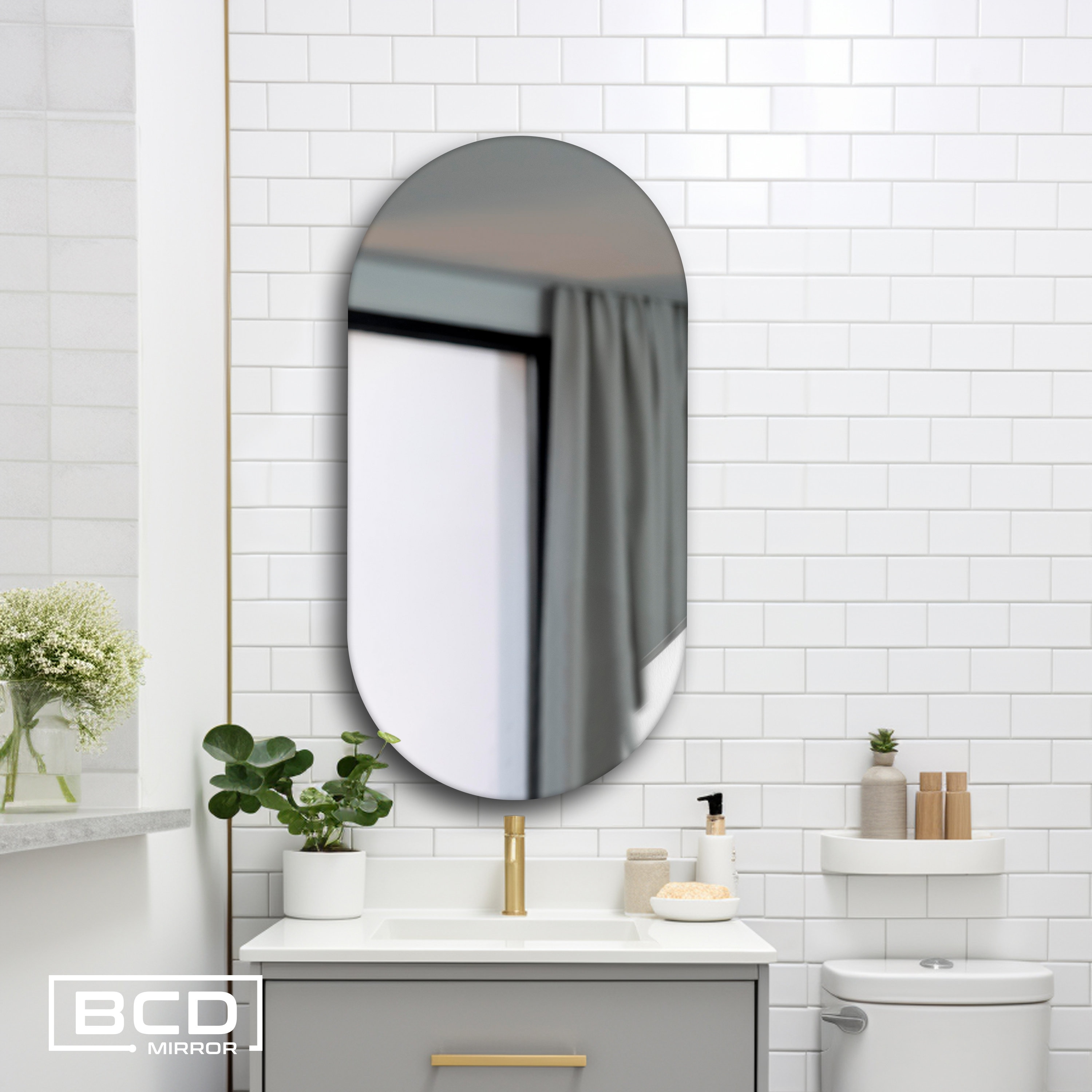 Frameless Oval Wall Mirror: Modern Pill Shape, Elegant Home Decor