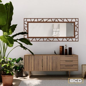 Rectangular Length Wood Wall Mirror l Entryway Hallway Bedroom White Black Mirror l Handmade Geometric Wall Mirror - Decorative Accent Home