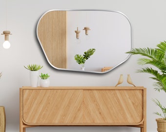 Irregular Asymmetrical Wooden Wall Mirror l Wood Frame Livingroom Decor l Teenage Room Decor l Design Chic Wall Mirror l Mothers Day Gifts