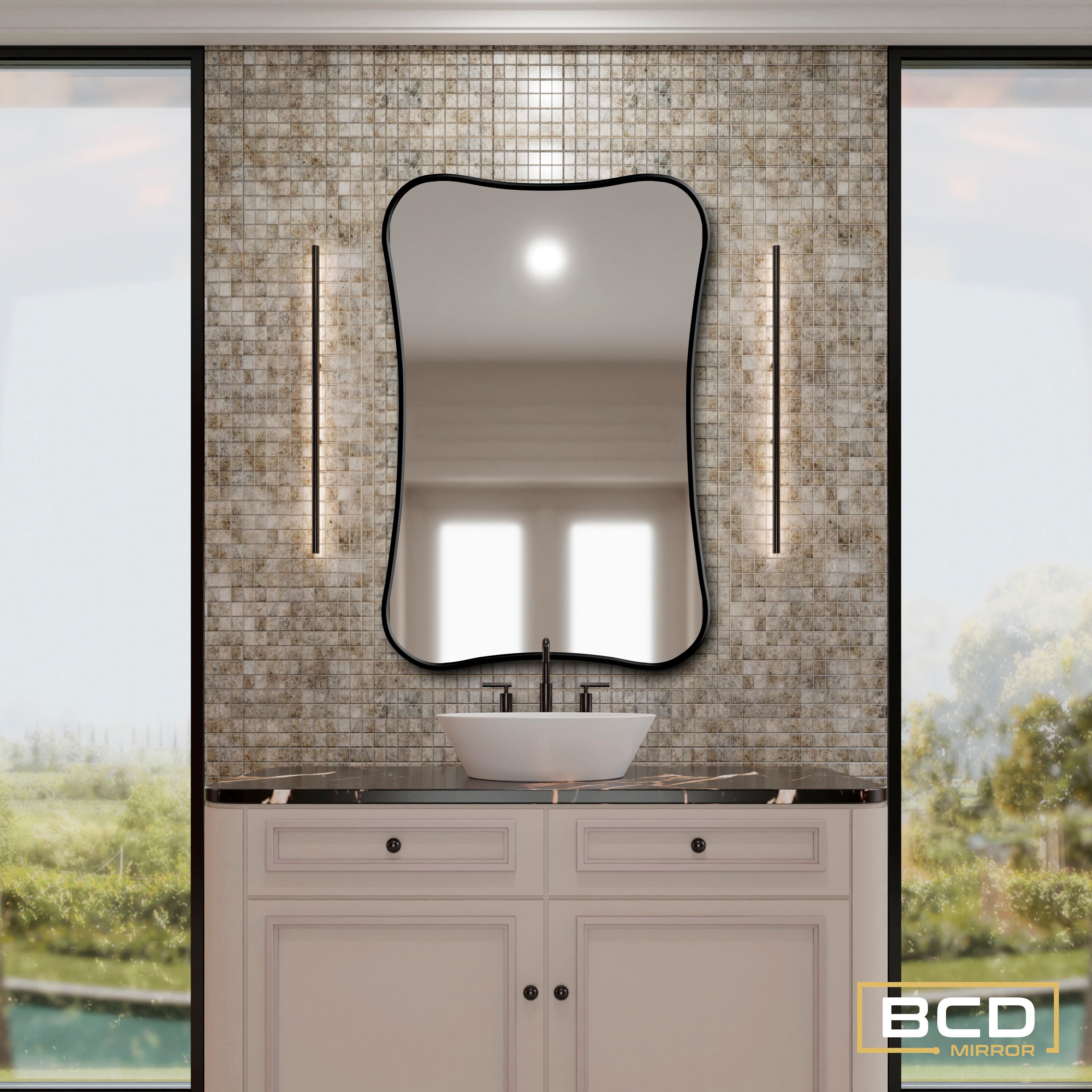 Uneven Slanted Rectangular Wood Wall Mirror, Unique Deluxe Home ...