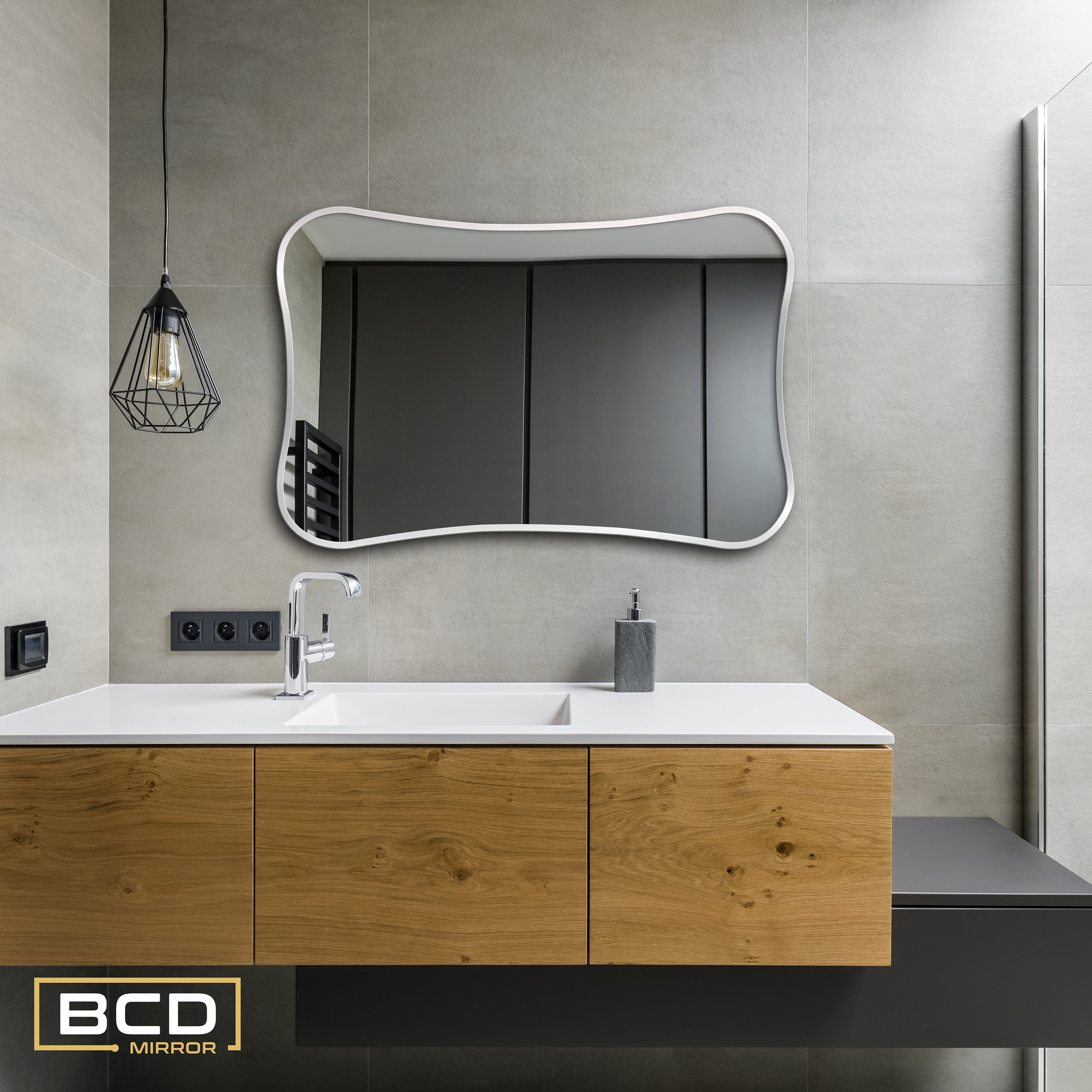 Uneven Slanted Rectangular Wood Wall Mirror, Unique Deluxe Home ...