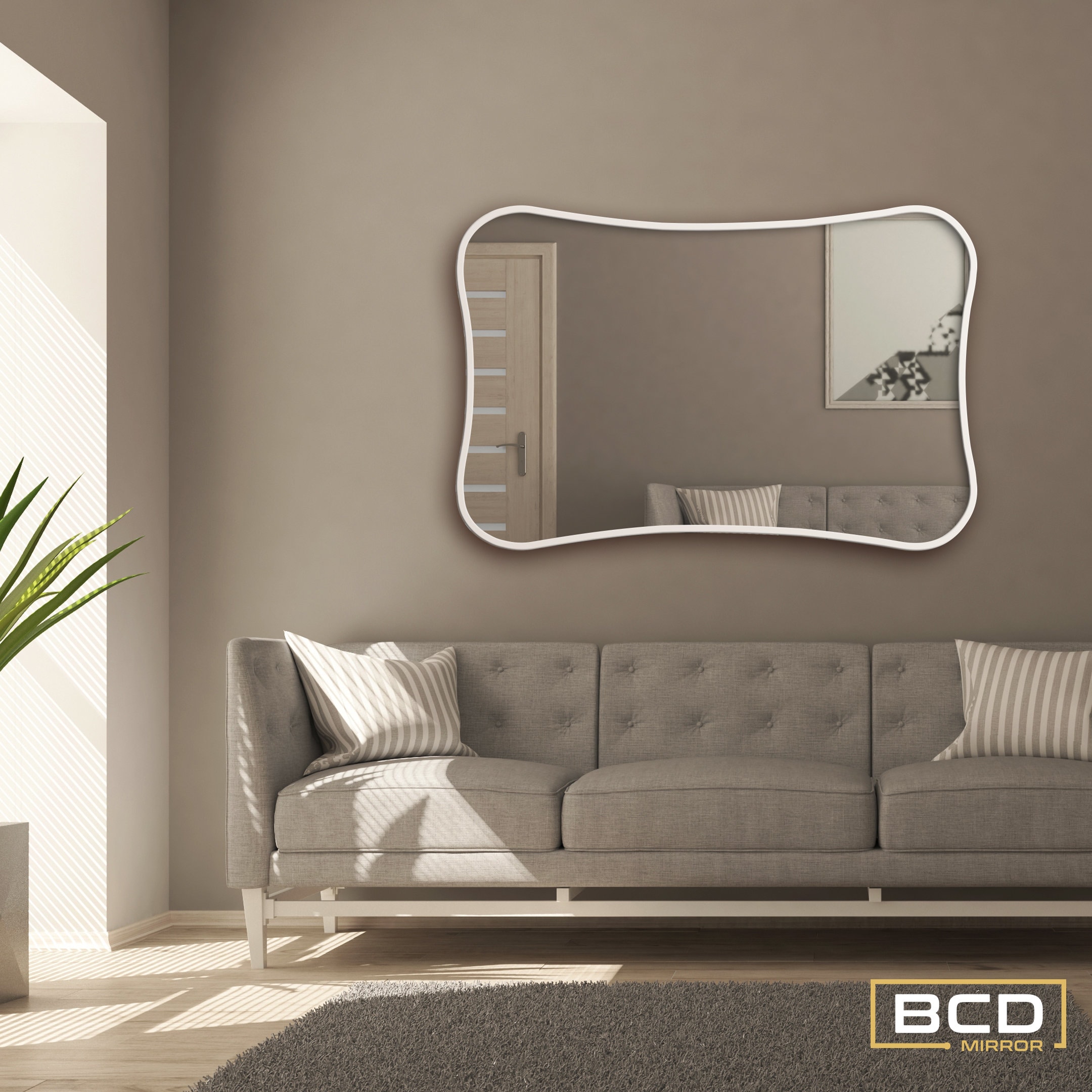 Uneven Slanted Rectangular Wood Wall Mirror, Unique Deluxe Home ...