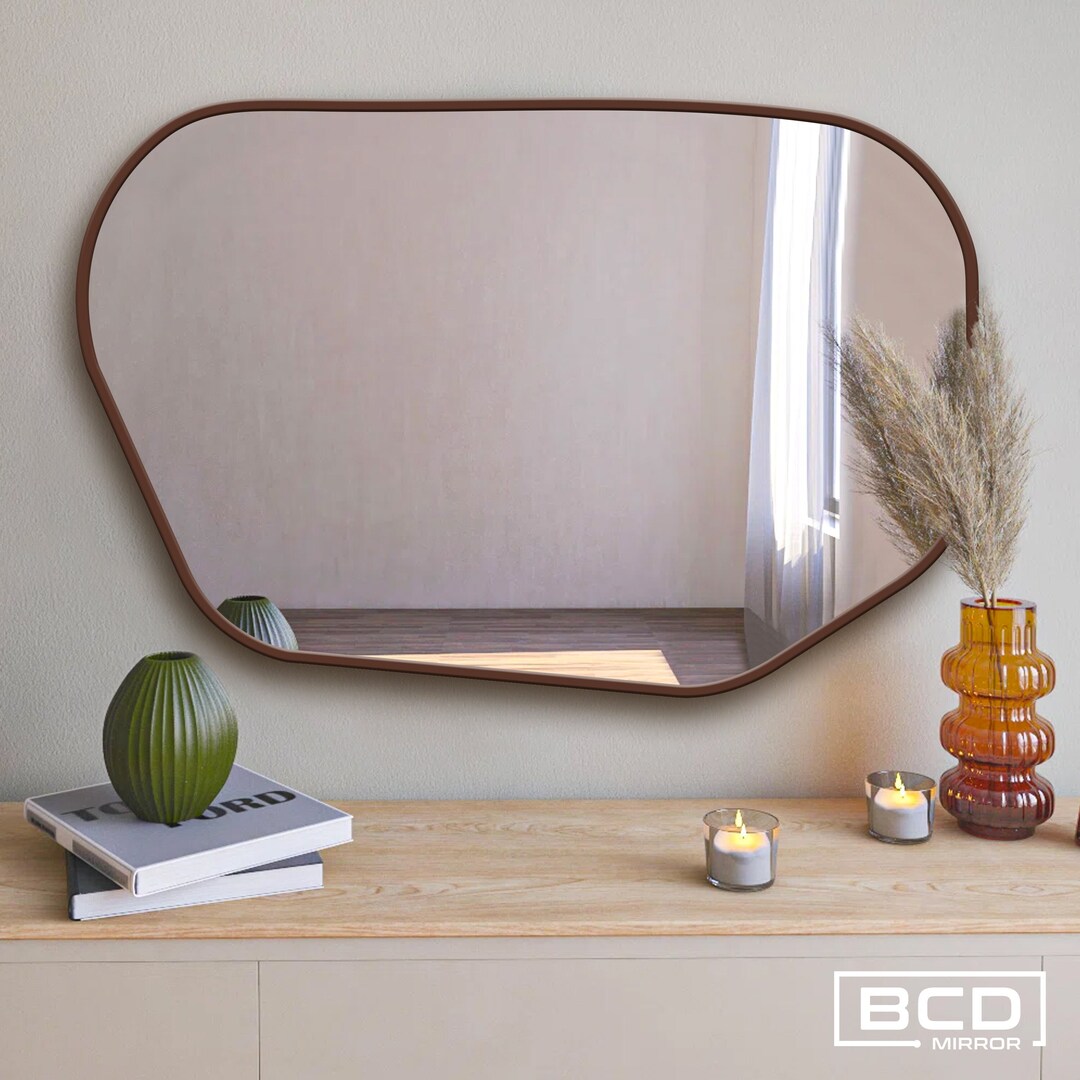 Irregular 6-pointed Wooden Wall Mirror, Wood Frame Bathroom Entryway ...