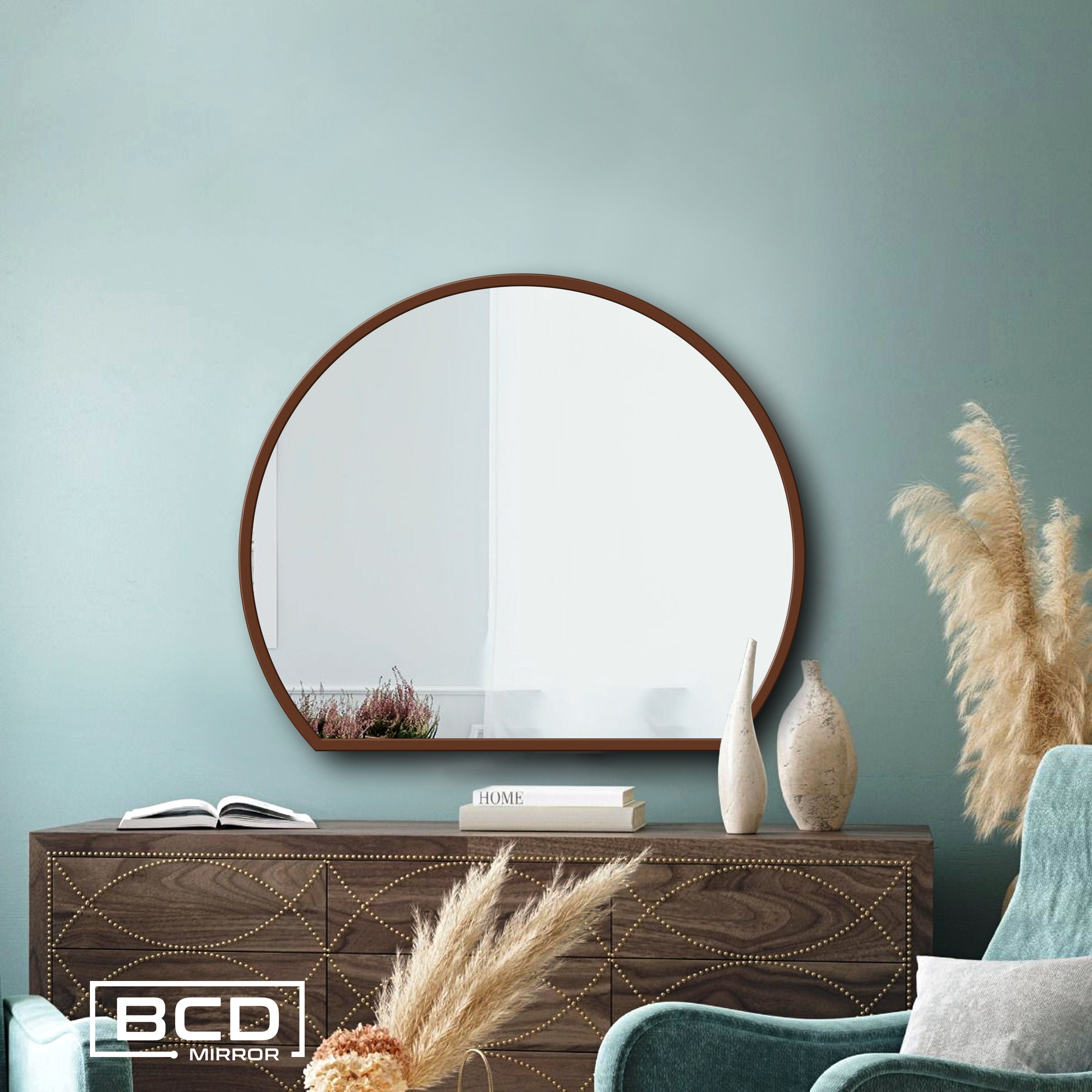 Half Circle Wood Wall Mirror L Scandinavian Vanity Wall Mirror L