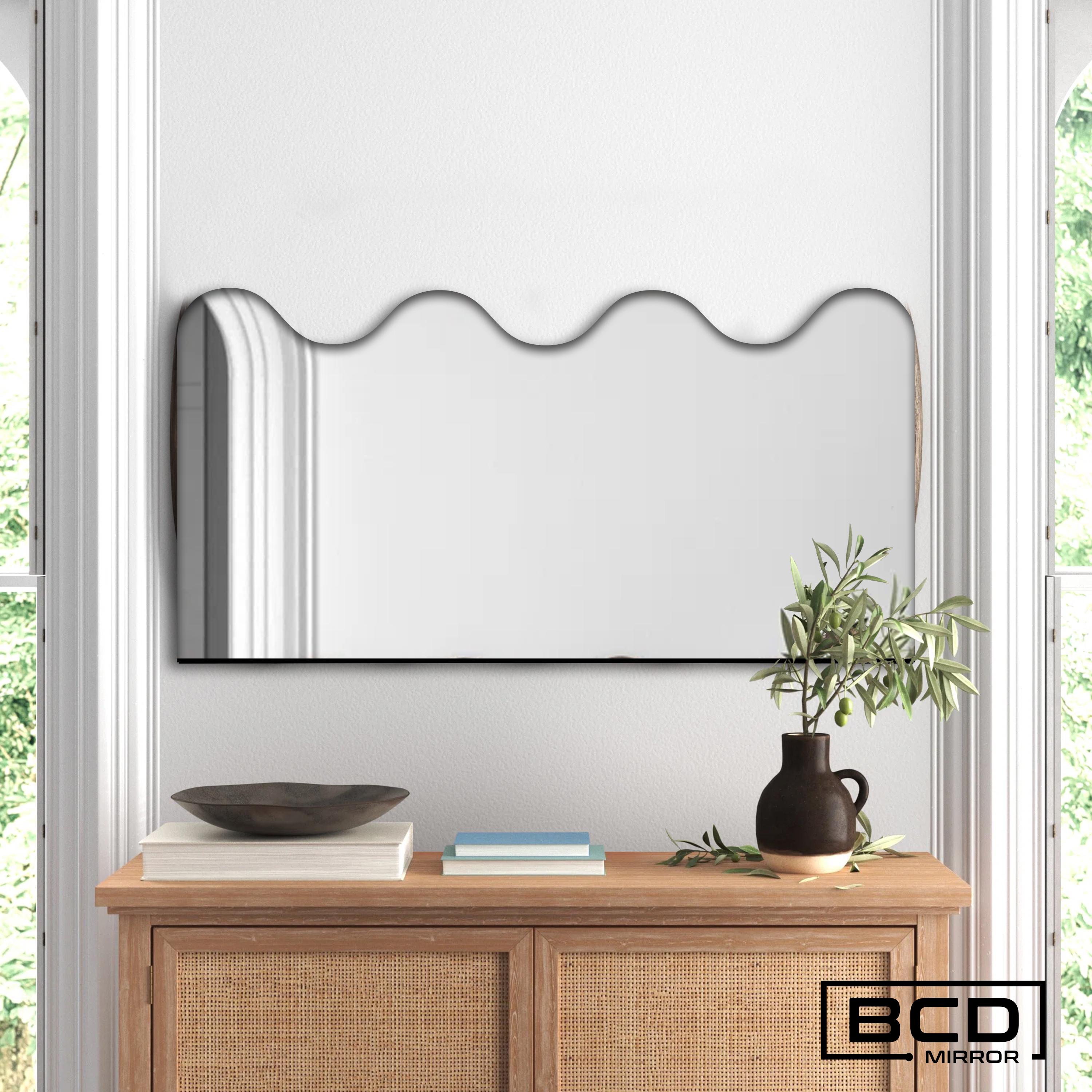 Frameless Curvy Wall Mirror l Unframed Tall Full Body Mirror l The Ideal Mirror for the Dining Room or Living Room l Beautiful Mirror