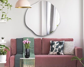 Frameless Circle Shape Wavy Irregular Round Wall Decor Mirror l Unframed Entryway Bathroom Mirror l Decor Gift Home l Special Event Gift