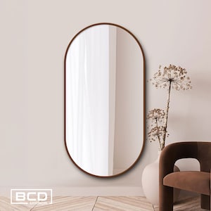 Oval Pill Shaped Wood Wall Mirror l Vertical Horizontal Oval Mirror l Large Esthetic Modern Decorative Elegant Mirror l Happy Mothers Day