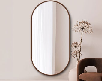 Ovaler pillenförmiger hölzerner Wandspiegel l Vertikaler horizontaler ovaler Spiegel l Großer ästhetischer moderner dekorativer eleganter Spiegel l Glücklicher Muttertag