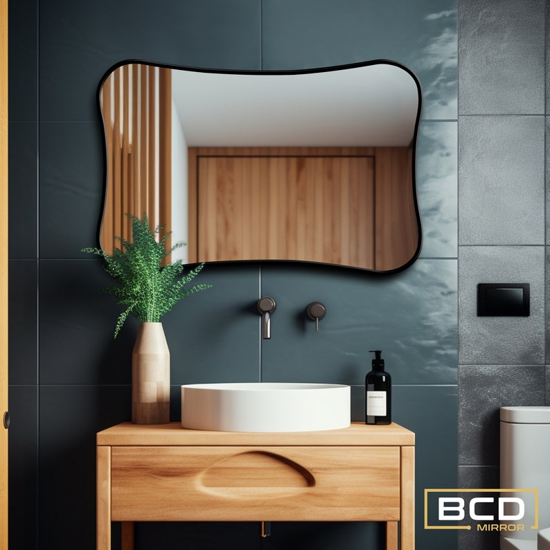 Uneven Slanted Rectangular Wood Wall Mirror, Unique Deluxe Home ...