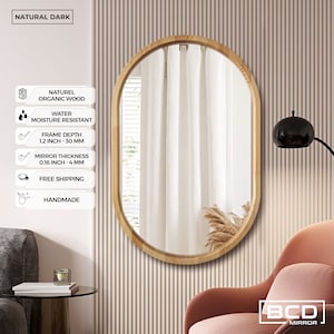 Ellipse Oval Wood Wall Natural Mirror l Modern Aesthetic Mirror l  Organic Wood Frame l Luxury Home Decor l A New Moving Gift