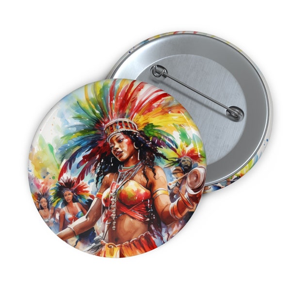 Caribbean Carnival Pin Buttons, Watercolor West Indian Carnival Buttons, Caribbean Buttons, Playing Mas Pin Buttons, Custom Pin Buttons