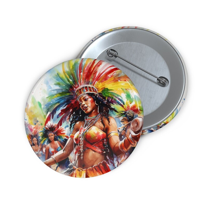 Caribbean Carnival Pin Buttons, Watercolor West Indian Carnival Buttons, Caribbean Buttons, Playing Mass Pin Buttons, Custom Pin Buttons