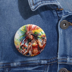 Caribbean Carnival Pin Buttons, Watercolor West Indian Carnival Buttons, Caribbean Buttons, Playing Mas Pin Buttons, Custom Pin Buttons image 2