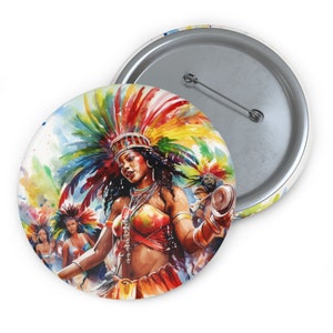 Caribbean Carnival Pin Buttons, Watercolor West Indian Carnival Buttons, Caribbean Buttons, Playing Mass Pin Buttons, Custom Pin Buttons