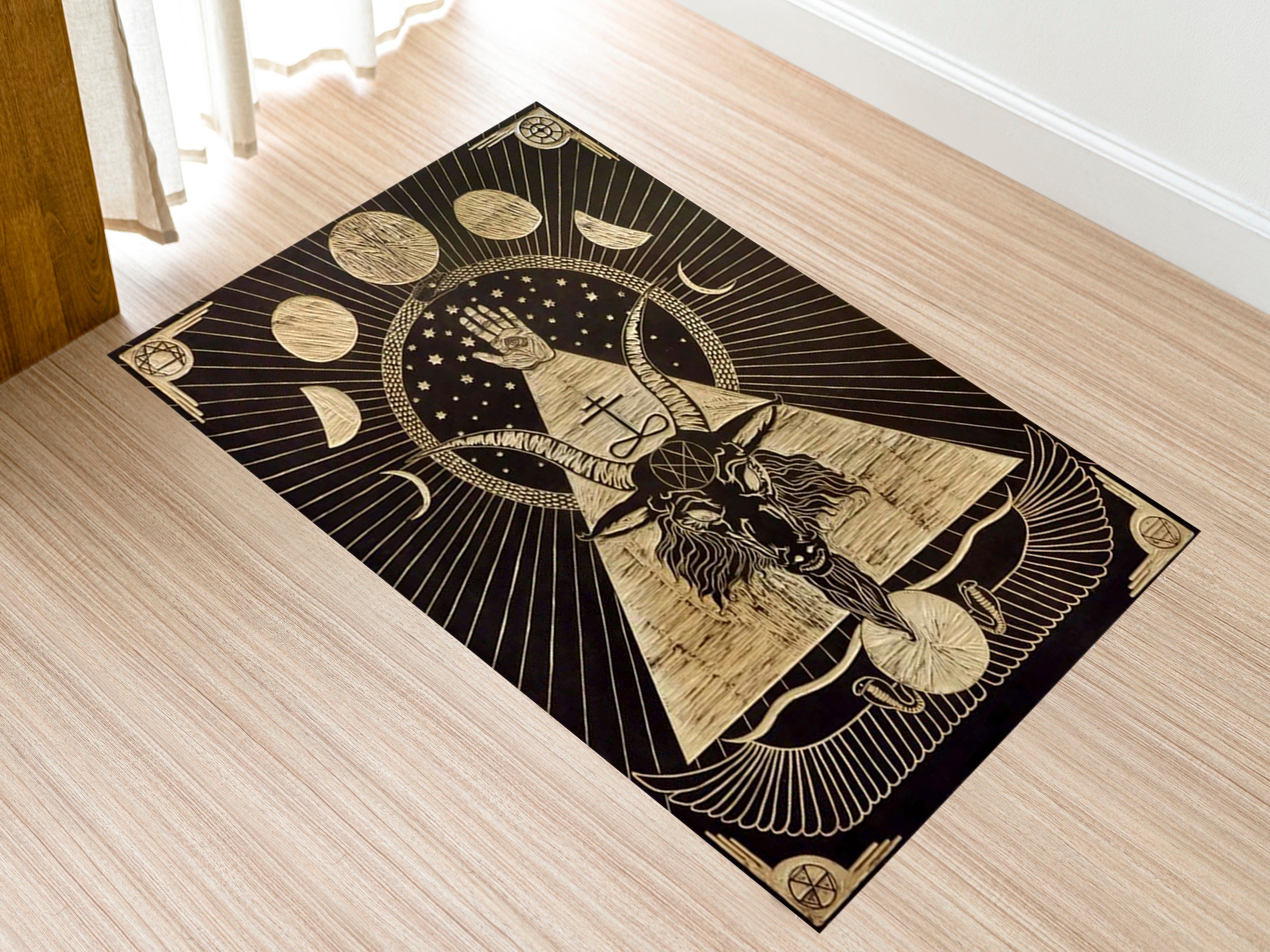  Pinbeam Area Rug Pentagram Demon Baphomet Satanic Goat Head  Binary Symbol Home Decor Floor Rug 3' x 5' Carpet : Home & Kitchen
