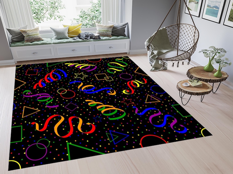 296 Retro Home Theater Carpet, 90s Arcade Rug, Nonslip Washable Movie