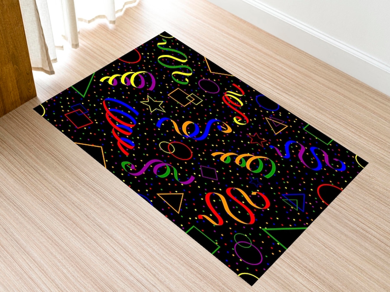296 Retro Home Theater Carpet, 90s Arcade Rug, Nonslip Washable Movie