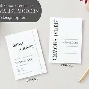 Bridal Shower Invitation Template- Minimalist Modern,  Single Sided Bridal Shower Invitation Designs. 2 Designs.. Canva Template