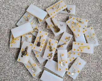 Handmade Double 6 Domino Set, DIY Theme, Resin Glitter