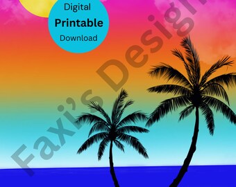 Impresión de palmeras solares, descarga digital imprimible