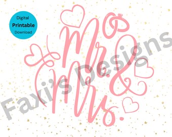 Tarjeta de boda Mr & Mrs, descargas digitales imprimibles