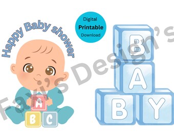 Tarjeta de baby shower feliz, descarga digital imprimible