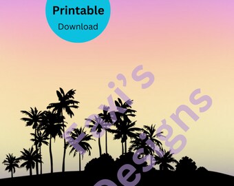 Impresión de palmeras al atardecer, descarga digital imprimible