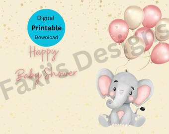 Tarjeta de baby shower feliz, descarga digital imprimible