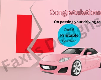 Tarjeta de felicitación, examen de conducir, descarga digital imprimible