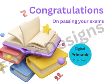 Tarjeta de felicitación, aprobar exámenes, descarga digital imprimible