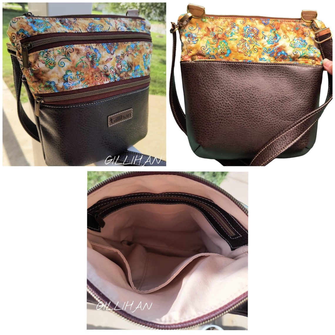 Triple Zipper Crossbody Bag PDF Pattern, DIY, Sewing, Purse, Handbag