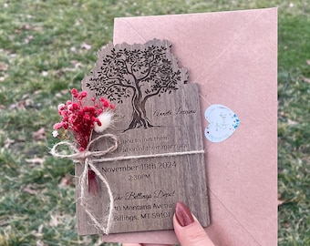 Laser Cut Wooden Wedding Invitation: Custom Boho Design