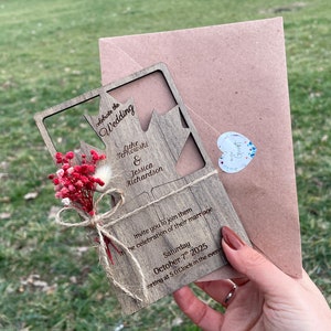 Rustic Wooden Wedding Invitation: Maple Leaf, Kraft Envelope